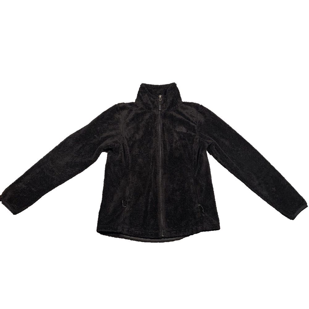North Face Women's Black Fleece Jacket Zip Pockets (Paint Stain on Sleeve) Small